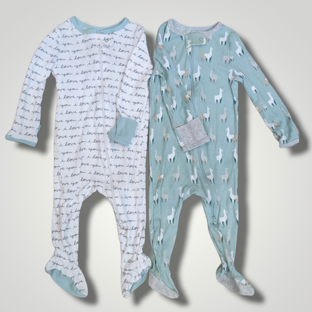 Cloud Island 2 Piece Set Llama I Love You Footie Pajamas 2 Way Zip Sz 6-9 Months